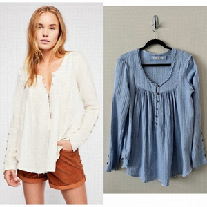 Free PEOPLE-“We The Free” Sand Dune Henley In Baby Blue (Size:Small)